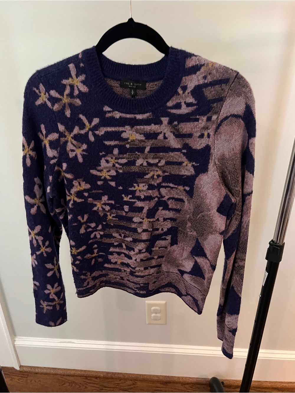 rag & bone Purple Floral Jacquard Crewneck Sweater